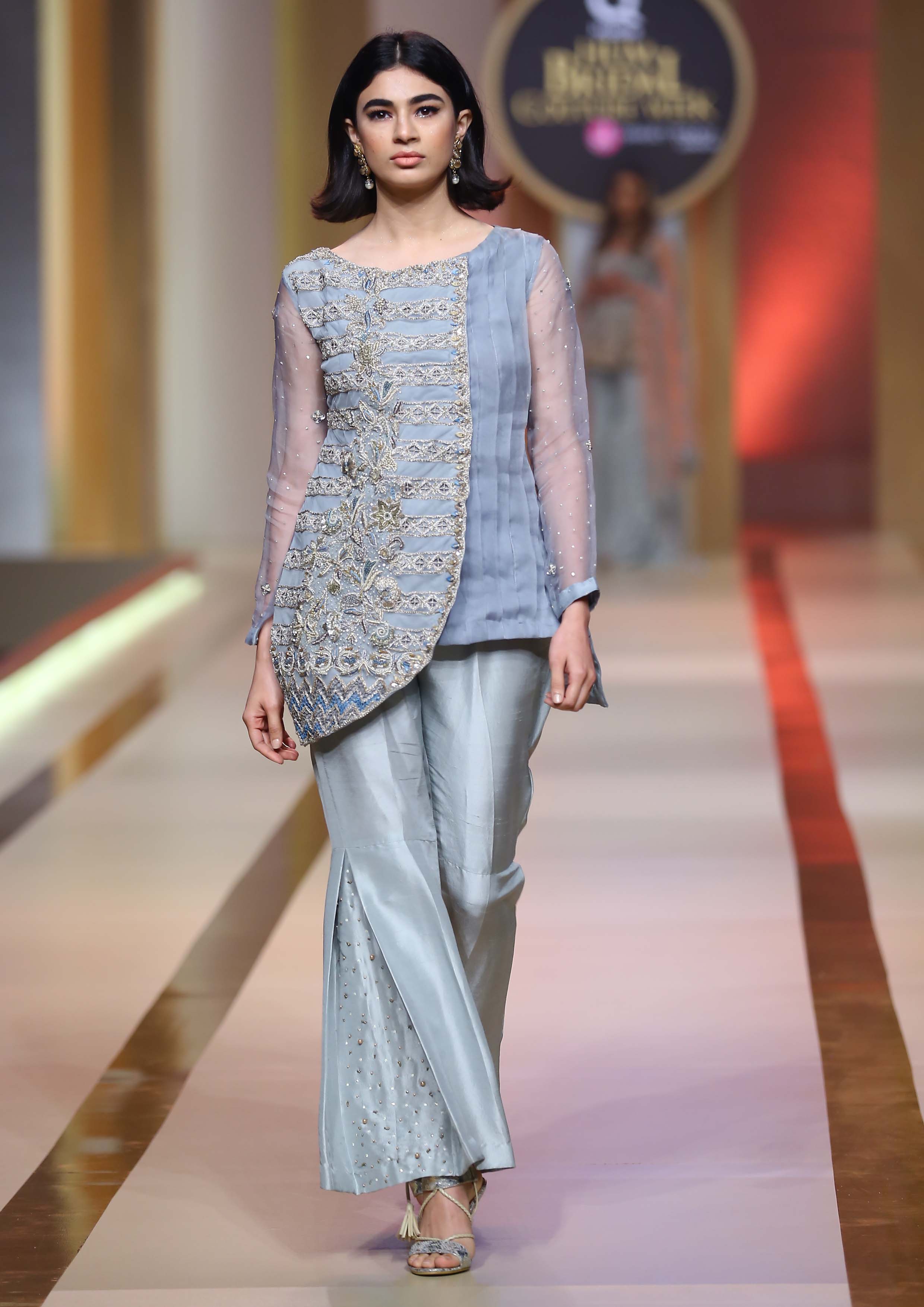 Powder Blue Meshwork Embroidered Silk-Blend Kurta (2-Piece) - Image 2