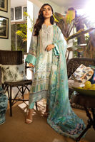 Pakistani Ice Blue Digital Printed Pure Silk Salwar Kameez (3-Piece) - Image 2