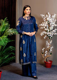 Deep Blue Gold Tila Embroidered Silk Salwar Kameez (3-Piece) - Image 2