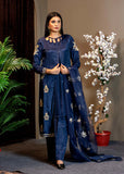 Deep Blue Gold Tila Embroidered Silk Salwar Kameez (3-Piece) - Image 3