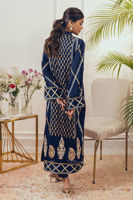 Pakistani Midnight Blue Hand Block Printed Silk Salwar Kameez (2-Piece) - Image 4