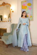 Pakistani Powder Blue Jewelled Pure Silk Salwar Kameez (3-Piece) - Image 6