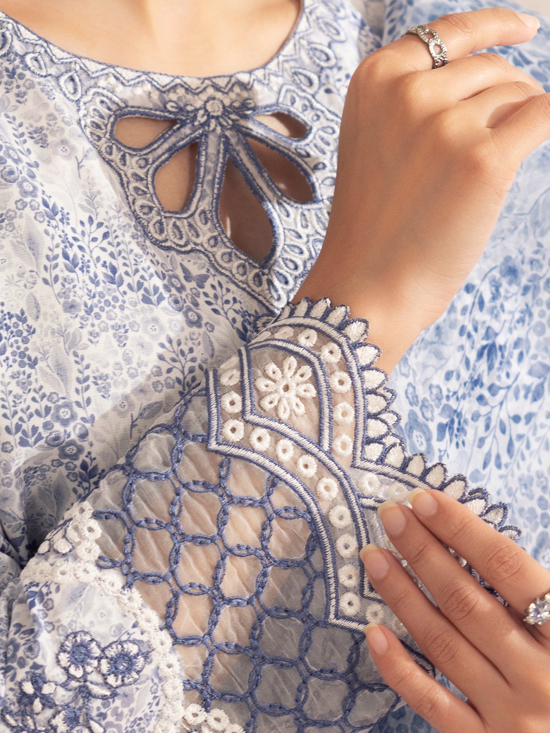 Blue Printed Silk Lawn 3-Piece Suit with Embroidery - Image 16