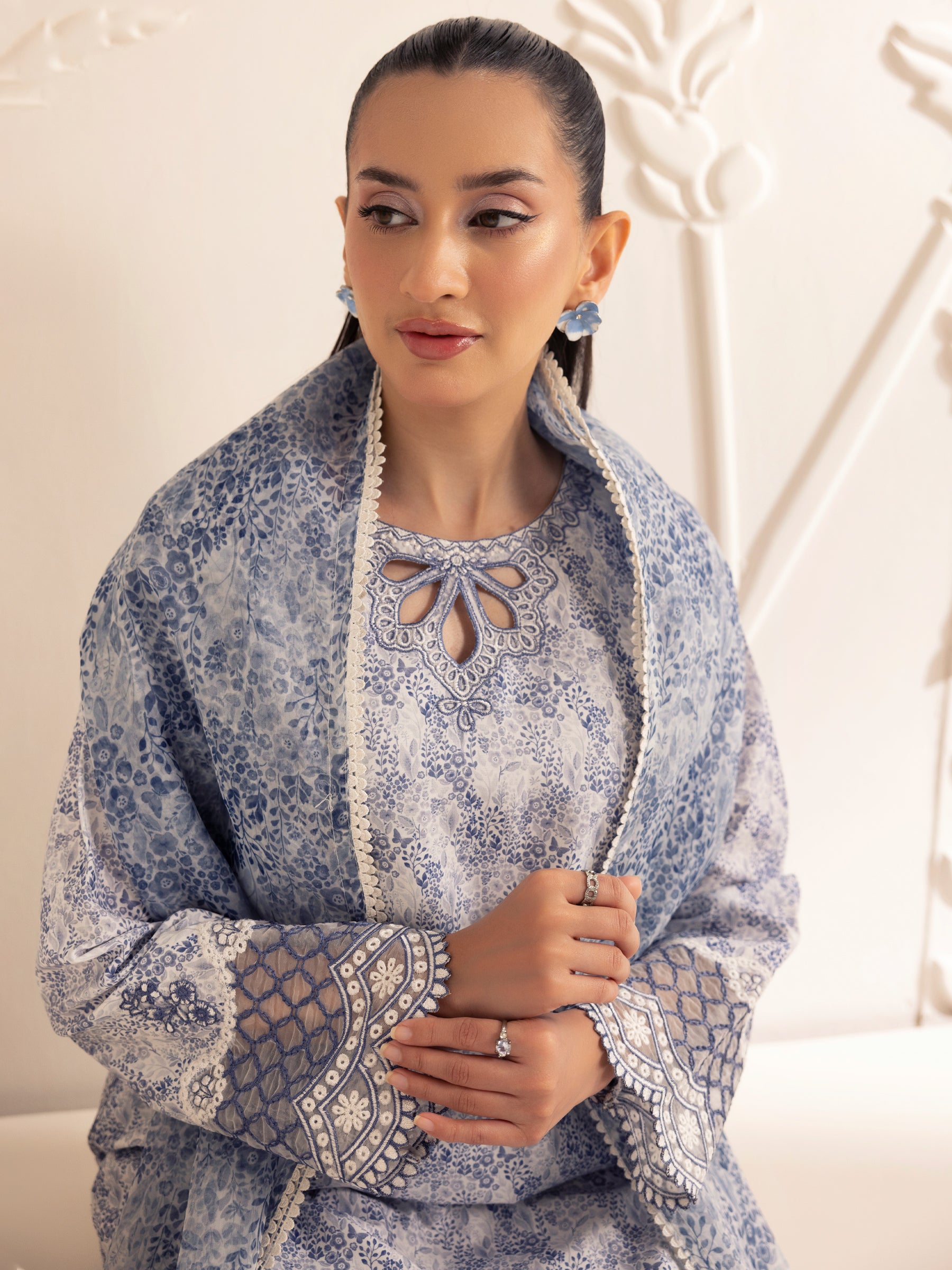 Blue Printed Silk Lawn 3-Piece Suit with Embroidery - Image 22
