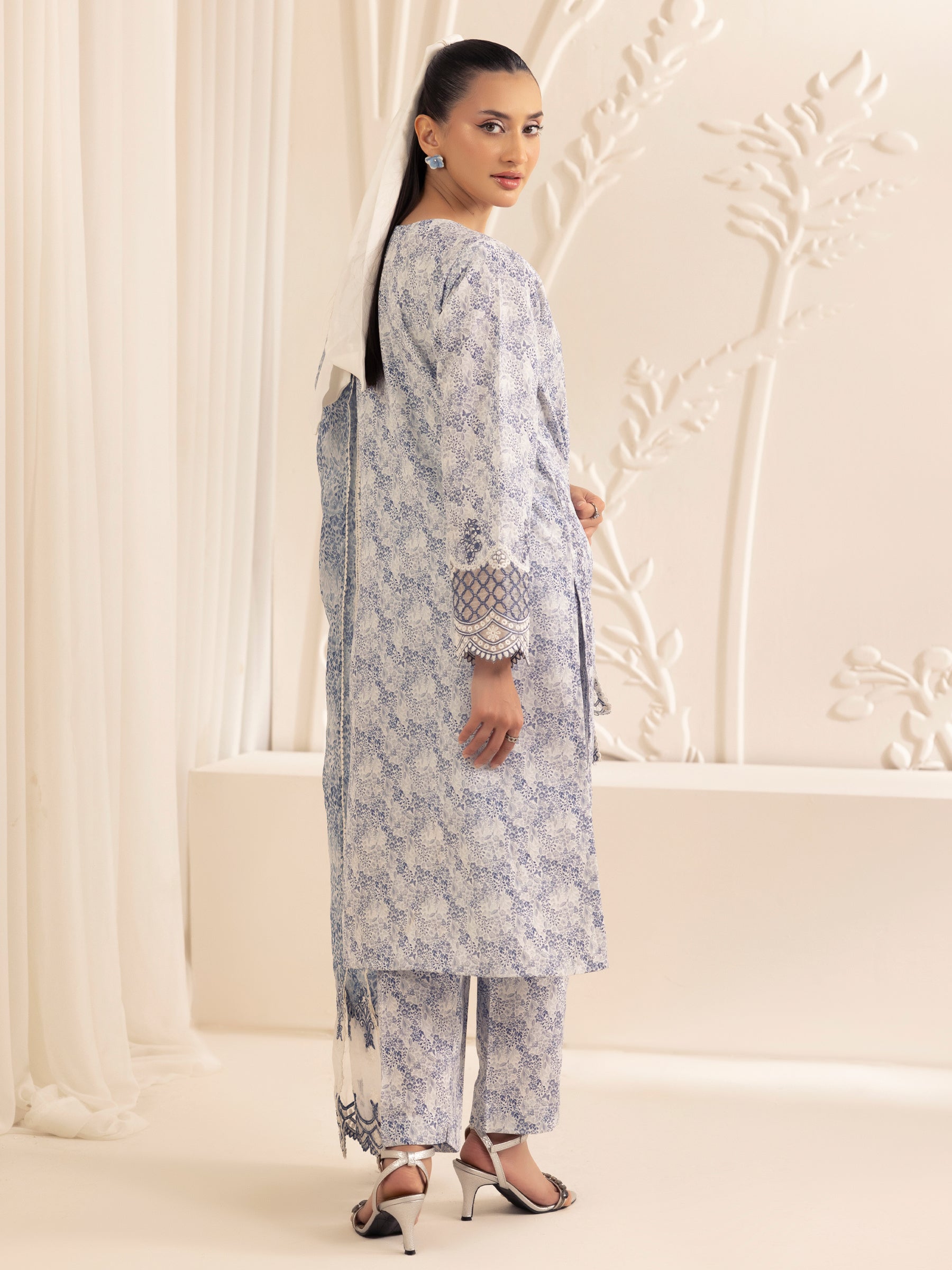 Blue Printed Silk Lawn 3-Piece Suit with Embroidery - Image 4