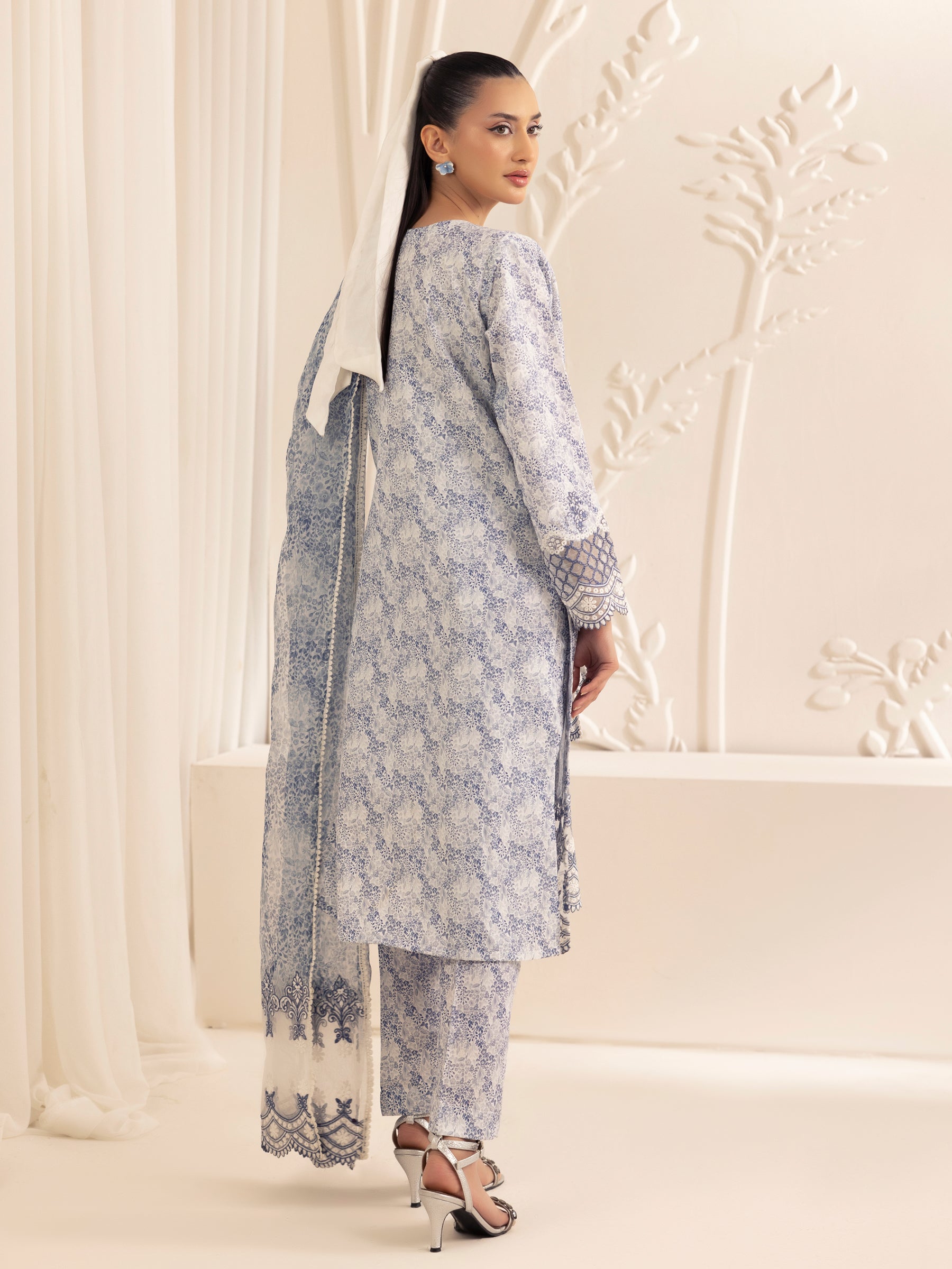 Blue Printed Silk Lawn 3-Piece Suit with Embroidery - Image 5