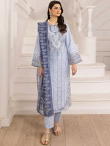 Pakistani Powder Blue Embroidered Silk Lawn Salwar Kameez (3-Piece) - Image 1
