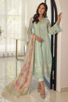 Pakistani Ice Blue 3D Floral Silk Net Salwar Kameez (3-Piece) - Image 2
