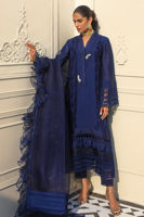 Midnight Blue Embellished Silk Satin Salwar Kameez (3-Piece) - Image 1