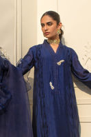 Midnight Blue Embellished Silk Satin Salwar Kameez (3-Piece) - Image 3