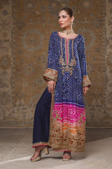 Pakistani Blue Embroidered Silk Chunri Kameez (3-Piece) - Image 3
