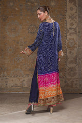 Pakistani Blue Embroidered Silk Chunri Kameez (3-Piece) - Image 4