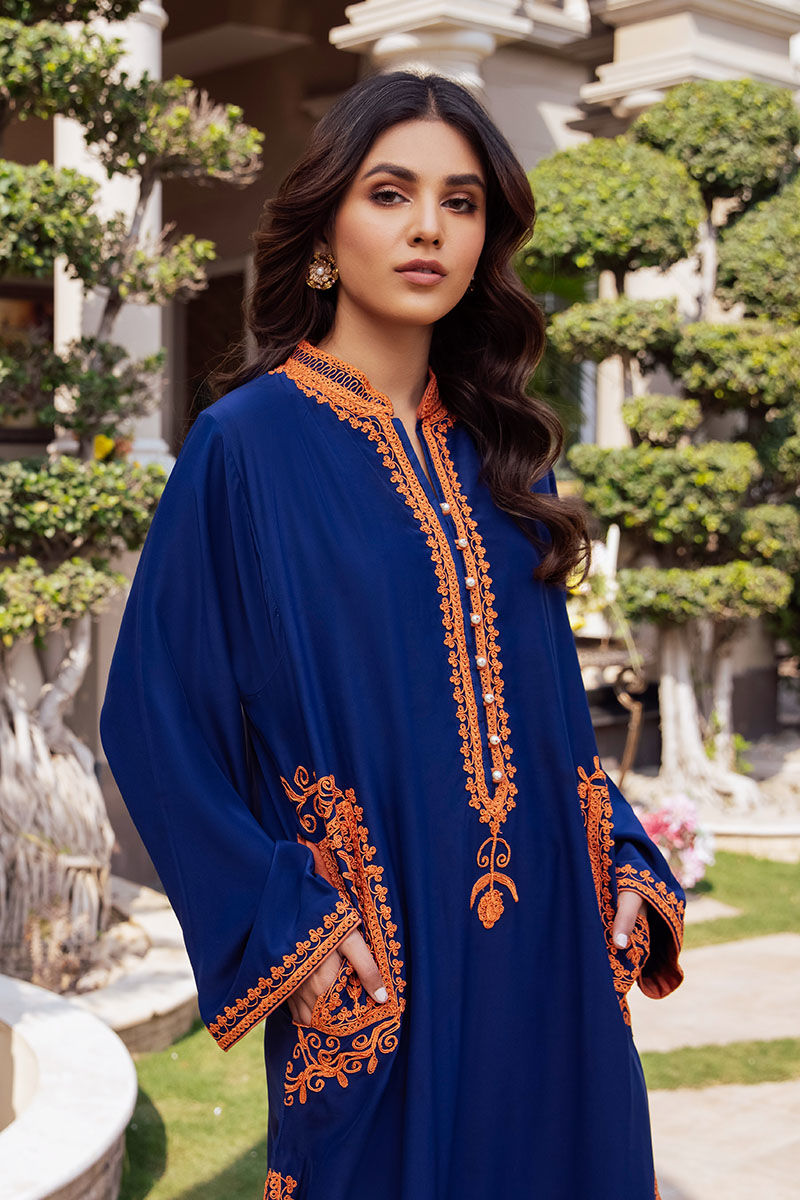 Blue Embroidered Silk Salwar Kameez (2-Piece) - Image 4