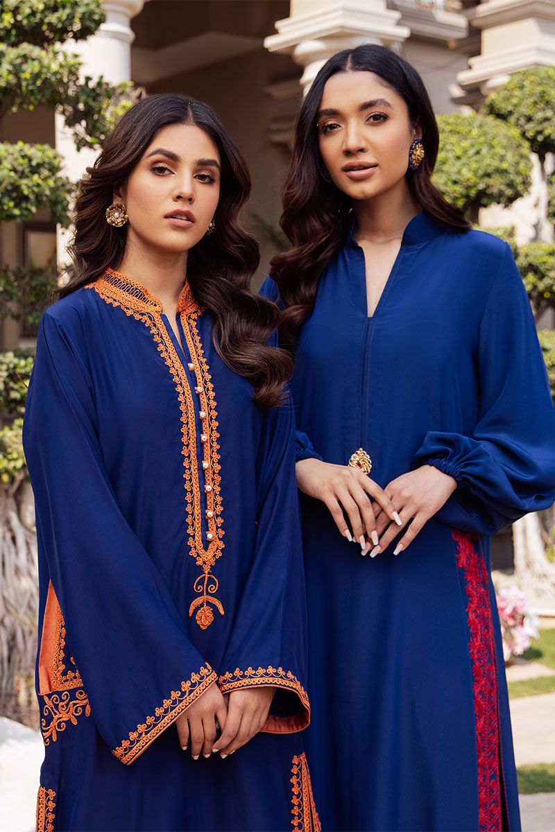 Blue Embroidered Silk Salwar Kameez (2-Piece) - Image 5