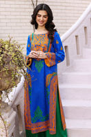Pakistani Electric Blue Embroidered Silk Long Shirt (2-Piece) - Image 3
