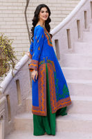 Pakistani Electric Blue Embroidered Silk Long Shirt (2-Piece) - Image 4