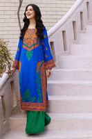 Pakistani Electric Blue Embroidered Silk Long Shirt (2-Piece) - Image 5