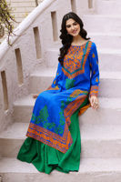 Pakistani Electric Blue Embroidered Silk Long Shirt (2-Piece) - Image 6