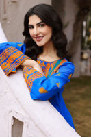 Pakistani Electric Blue Embroidered Silk Long Shirt (2-Piece) - Image 7