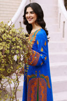 Pakistani Electric Blue Embroidered Silk Long Shirt (2-Piece) - Image 8