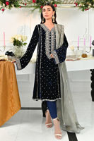 Deep Blue Gota Embroidered Velvet Salwar Kameez (3-Piece) - Image 2