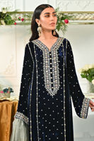 Deep Blue Gota Embroidered Velvet Salwar Kameez (3-Piece) - Image 3