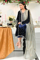 Deep Blue Gota Embroidered Velvet Salwar Kameez (3-Piece) - Image 4