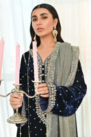Deep Blue Gota Embroidered Velvet Salwar Kameez (3-Piece) - Image 7