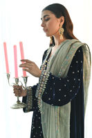 Deep Blue Gota Embroidered Velvet Salwar Kameez (3-Piece) - Image 8