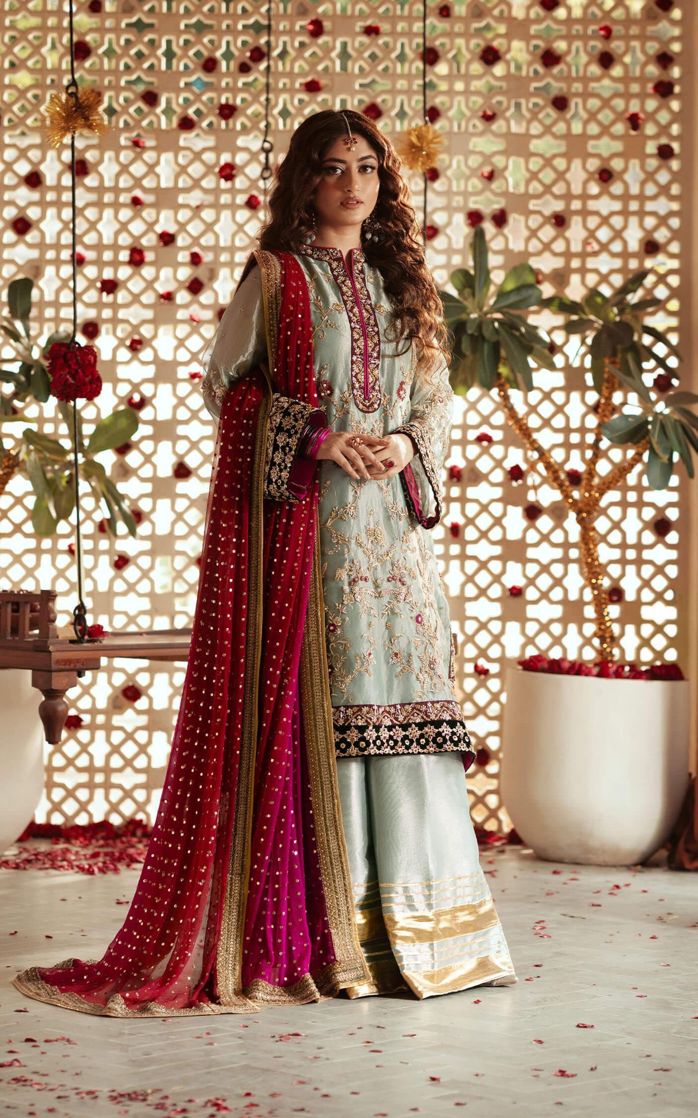 Icy Blue Kora Dabka Silk Kurta Set (3-Piece) - Image 1