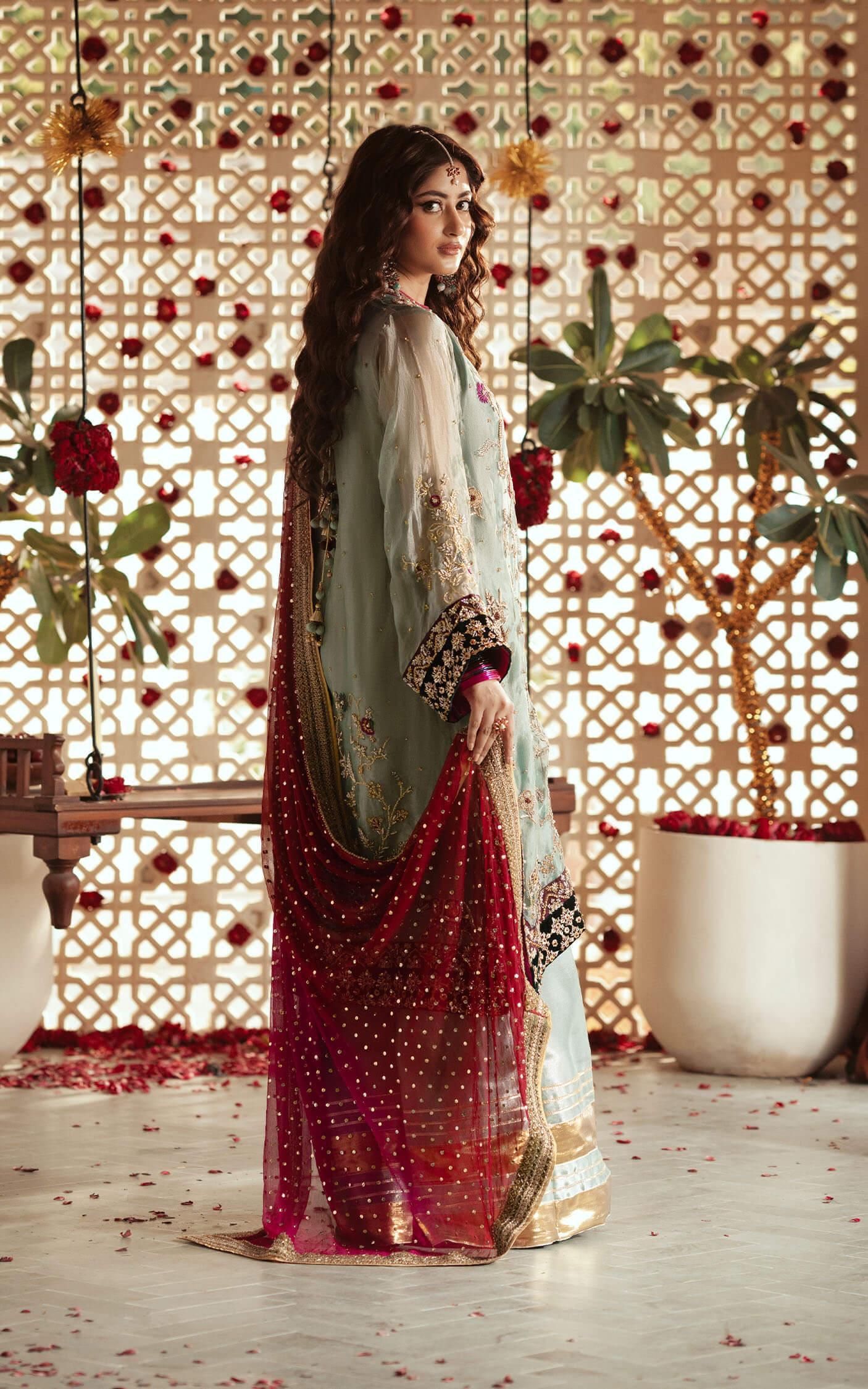 Icy Blue Kora Dabka Silk Kurta Set (3-Piece) - Image 2