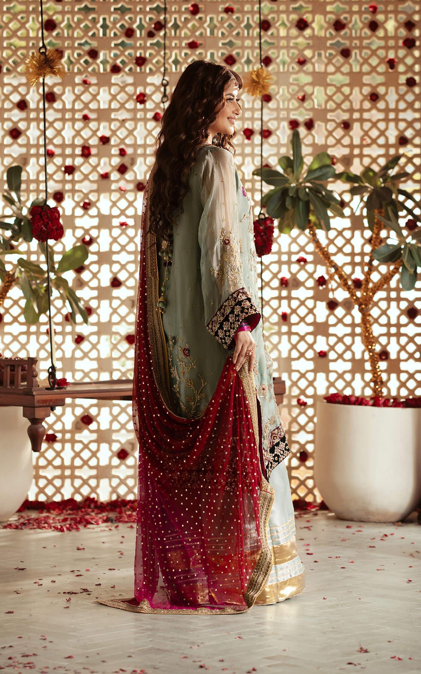 Icy Blue Kora Dabka Silk Kurta Set (3-Piece) - Image 7