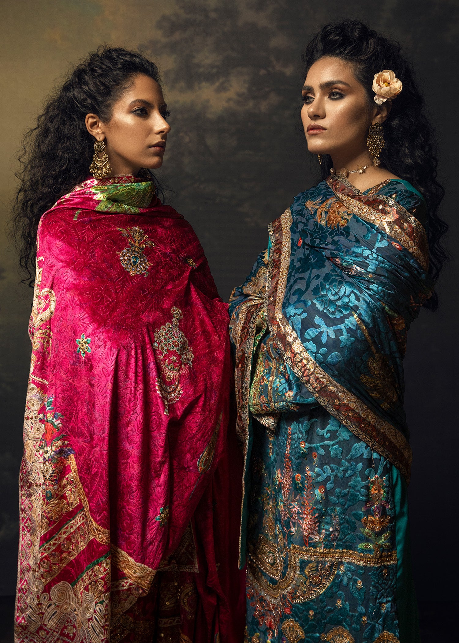 Ocean Blue Zardozi Velvet Salwar Kameez (3-Piece) - Image 5