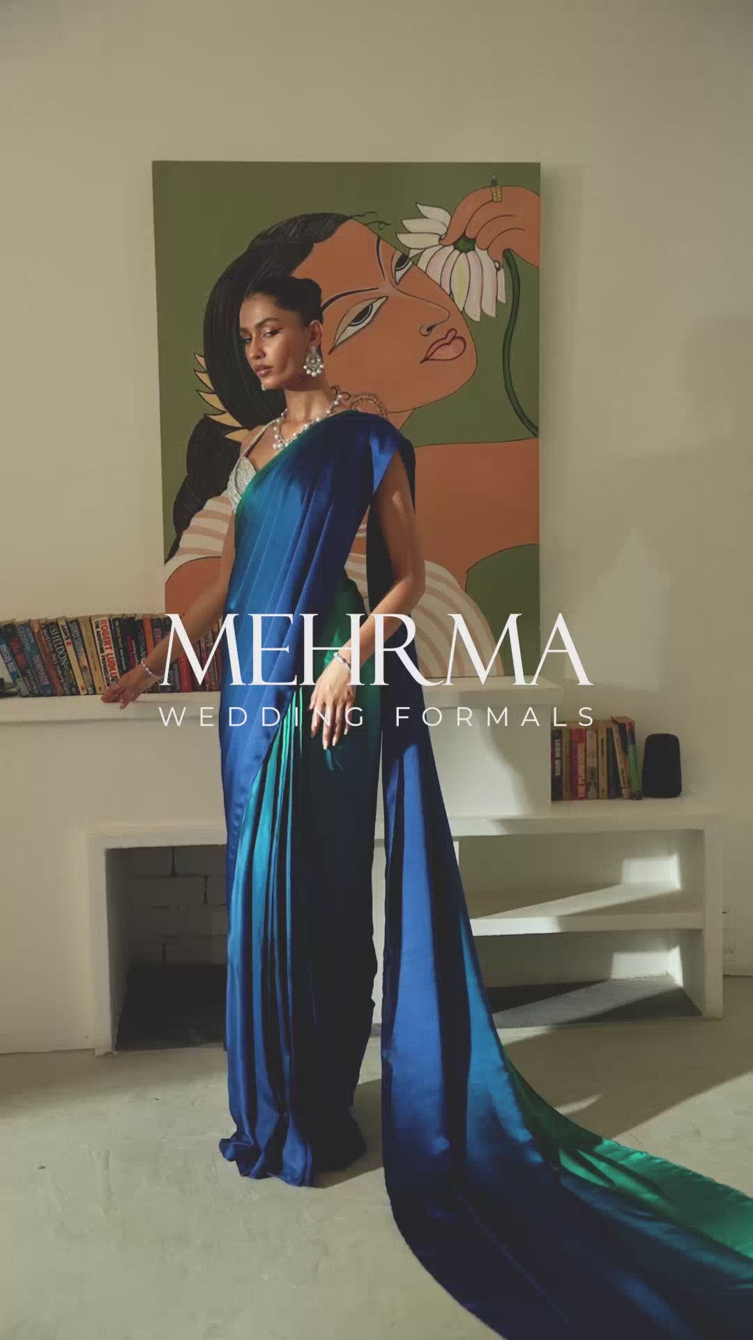 Peacock Dip-Dyed Charmeuse Silk Saree (2-Piece) - Image 8