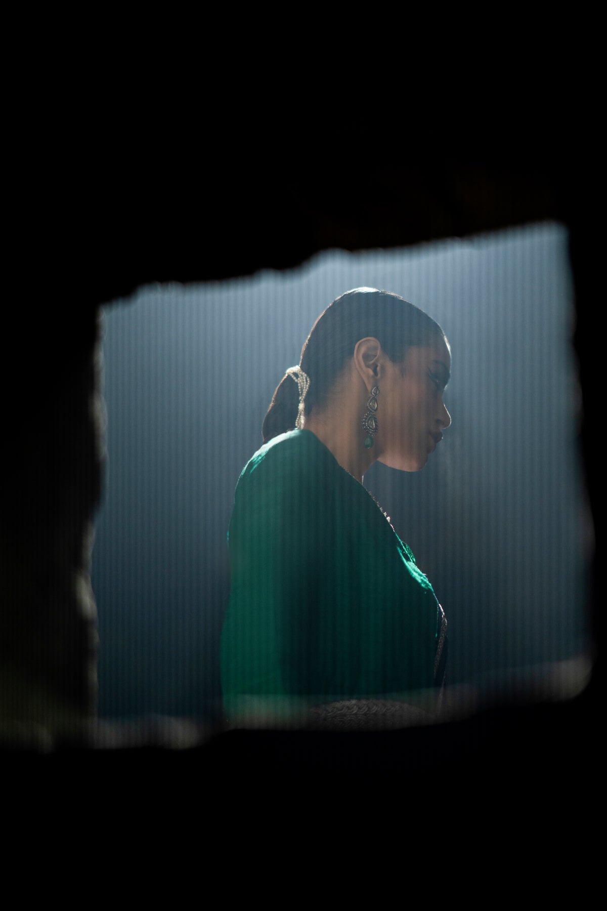 Emerald & Sapphire Embroidered Silk Saree (3-Piece) - Image 14