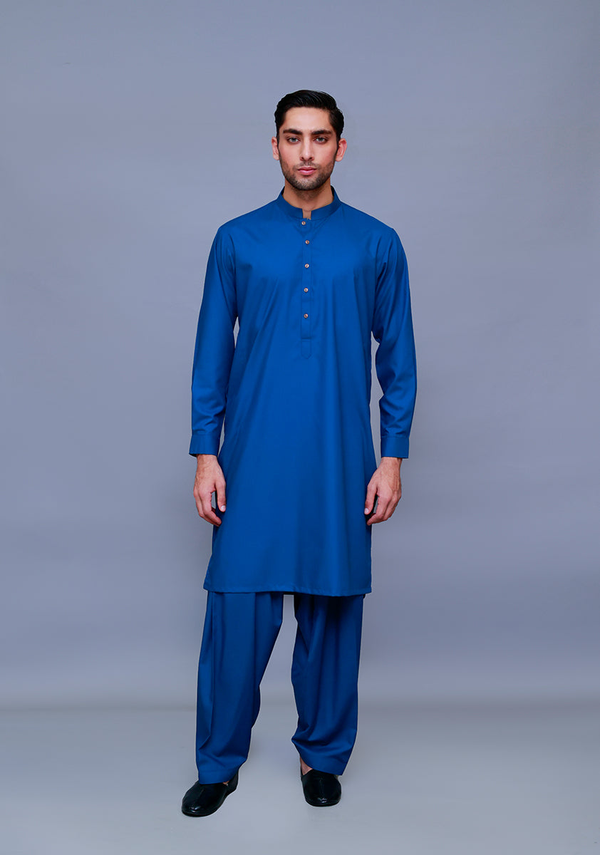 Moroccan Blue Poly Viscose Shalwar Kameez (2-Piece) - Image 1