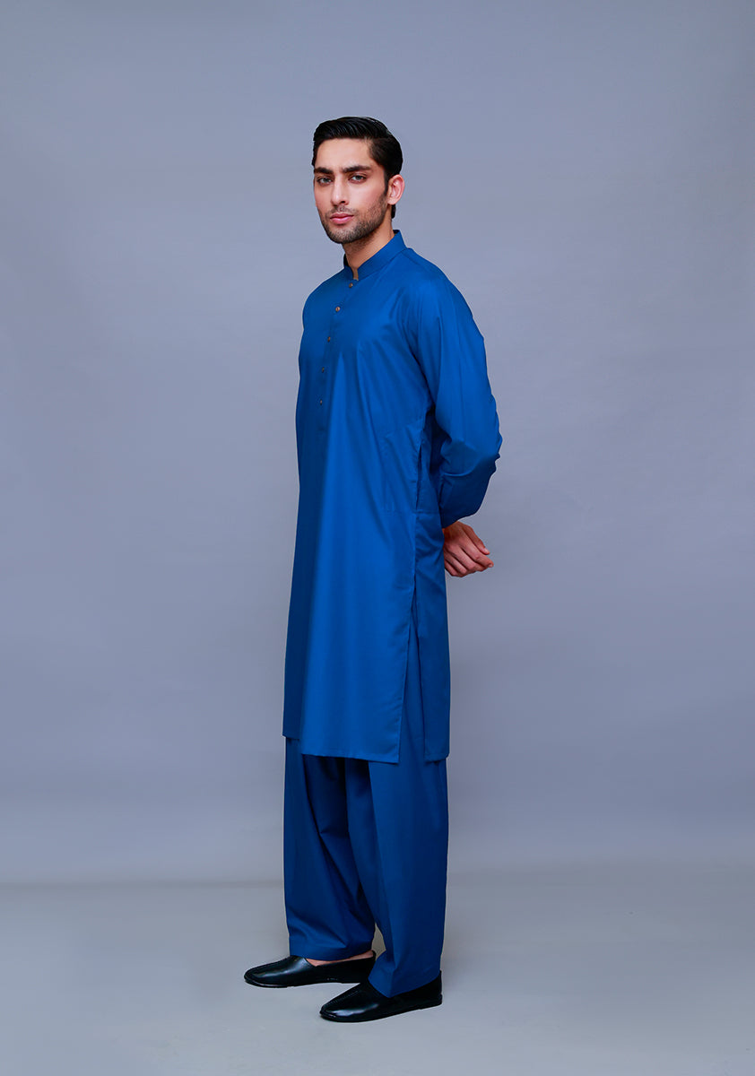 Moroccan Blue Poly Viscose Shalwar Kameez (2-Piece) - Image 2