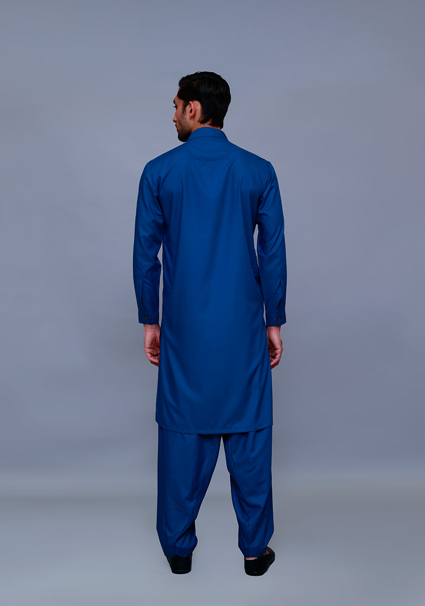 Moroccan Blue Poly Viscose Shalwar Kameez (2-Piece) - Image 3