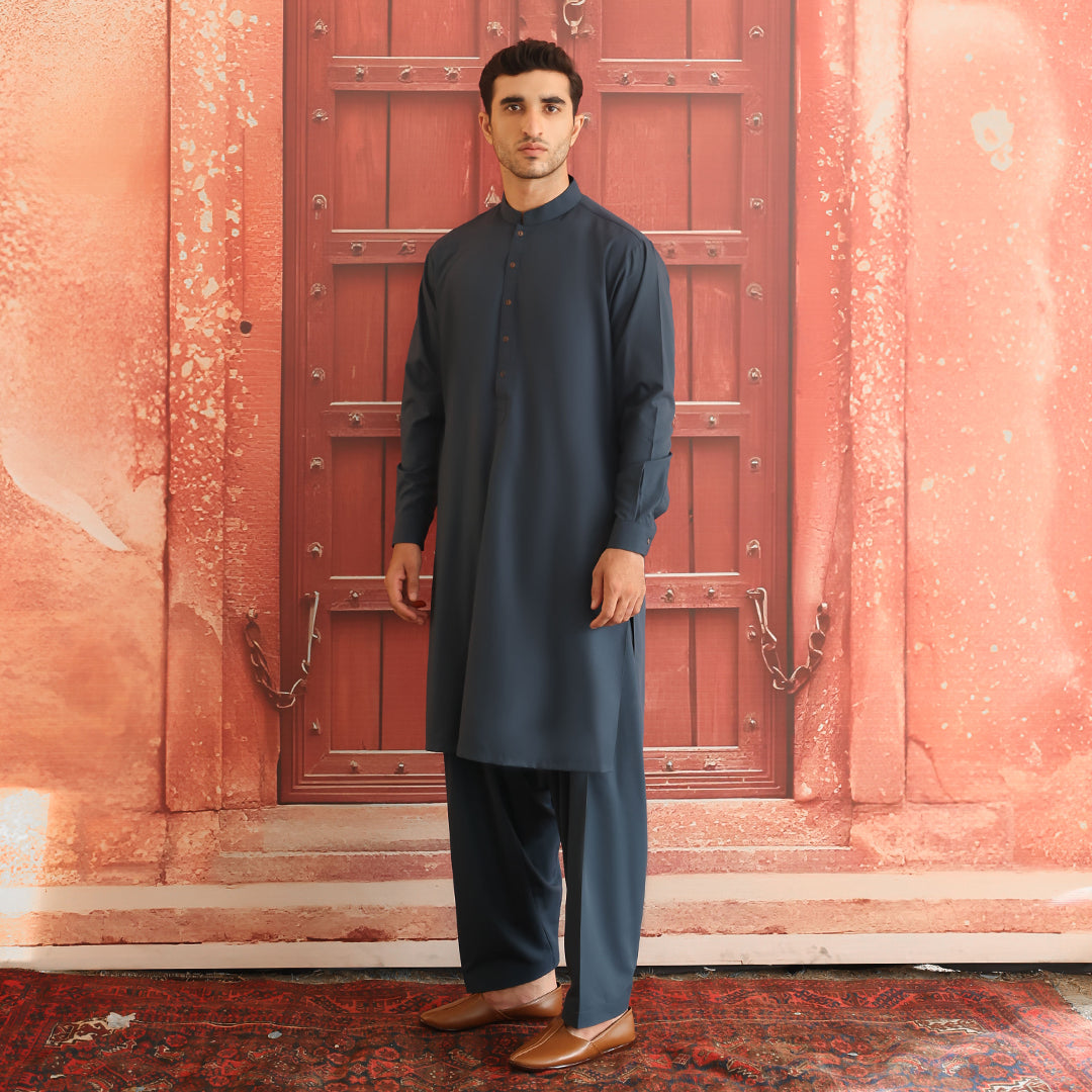 Legion Blue Poly Viscose Shalwar Kameez (2-Piece) - Image 1