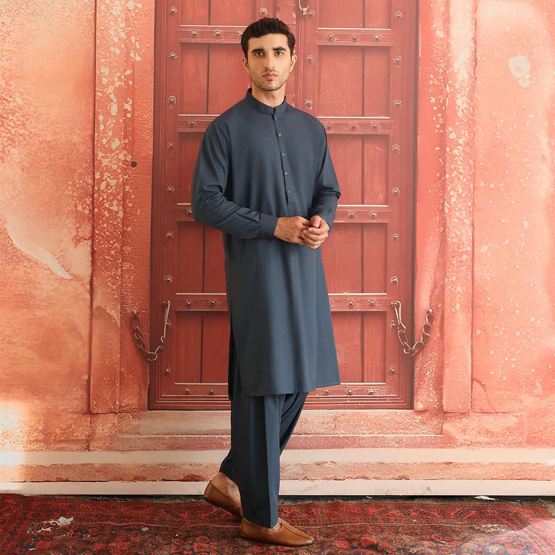 Legion Blue Poly Viscose Shalwar Kameez (2-Piece) - Image 2