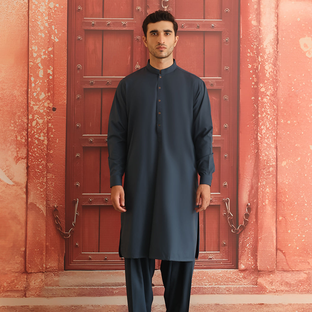 Legion Blue Poly Viscose Shalwar Kameez (2-Piece) - Image 3