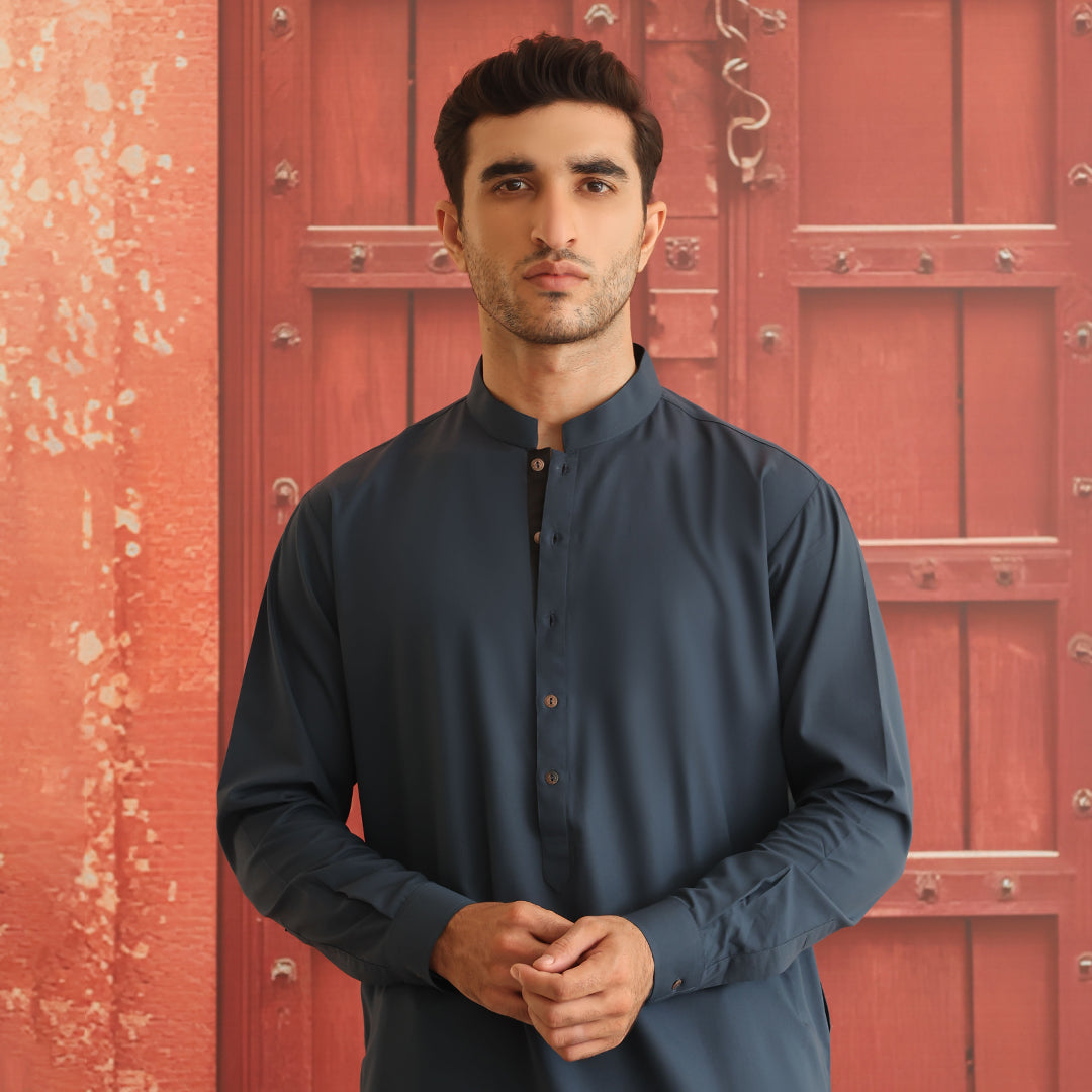 Legion Blue Poly Viscose Shalwar Kameez (2-Piece) - Image 4