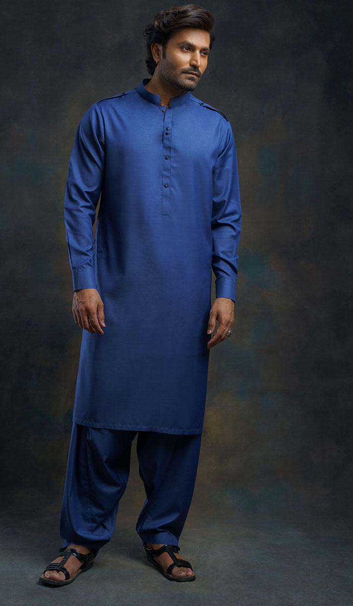Ultra Marine Blue Plain Soft Fabric Shalwar Kameez (2-Piece) - Image 1