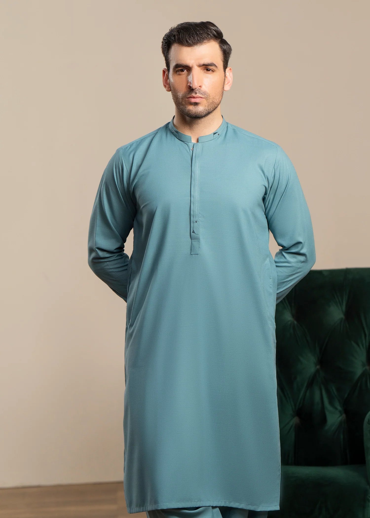 Turkish Blue Wash & Wear Shalwar Kameez (2-Piece) - Image 2