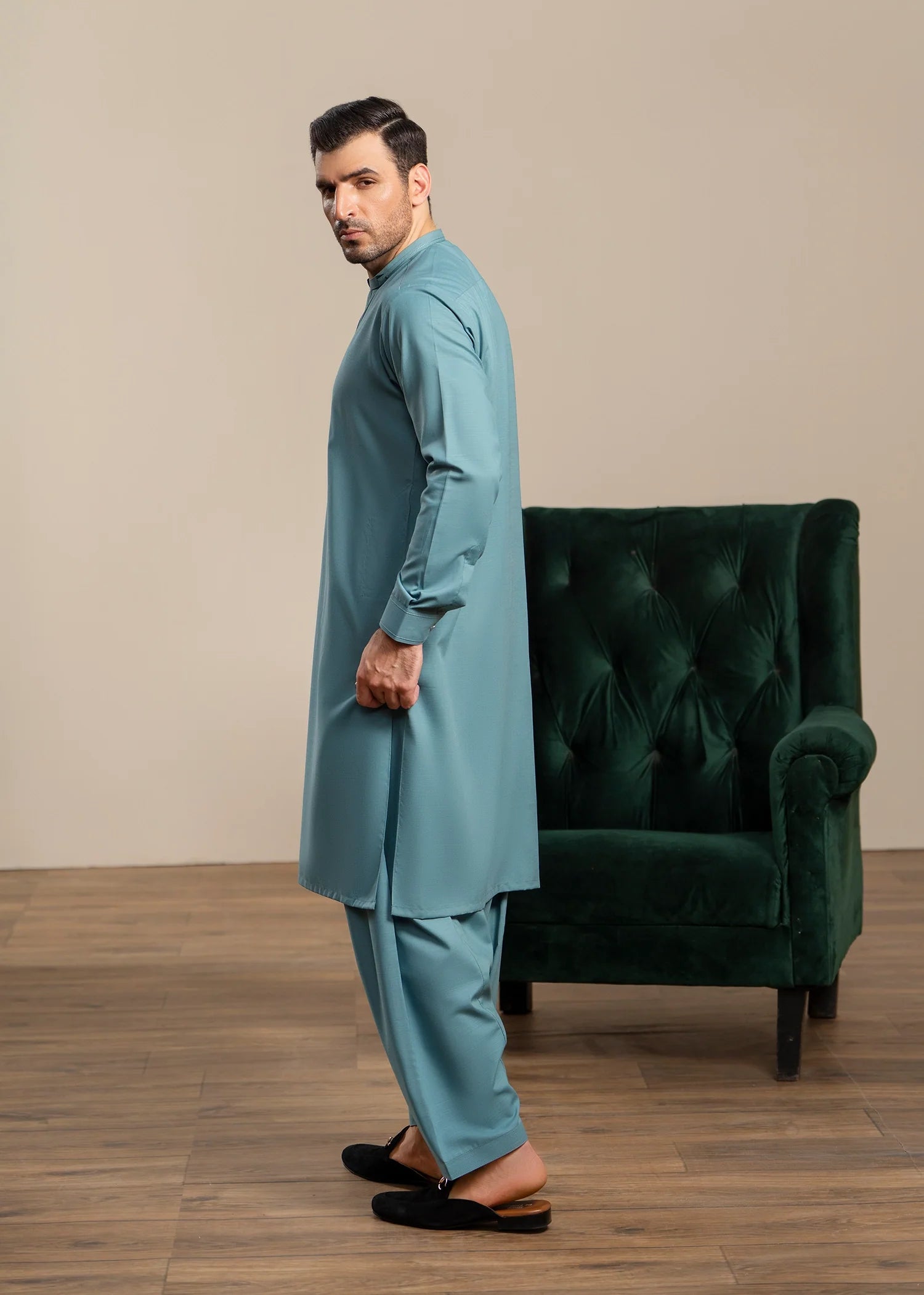 Turkish Blue Wash & Wear Shalwar Kameez (2-Piece) - Image 7