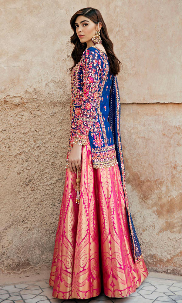 Royal Blue Embroidered Brocade Sharara (3-Piece) - Image 4