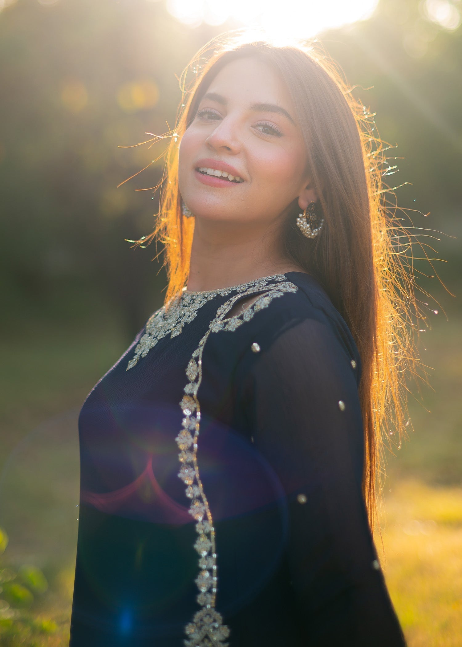 Deep Blue Sequin Embroidered Chiffon Sharara (3-Piece) - Image 4