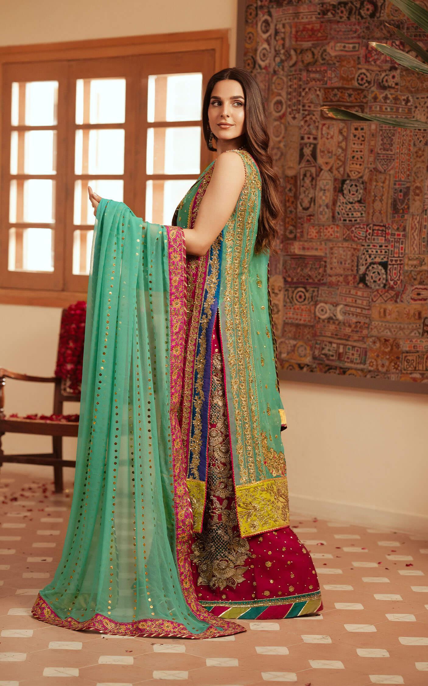 Aquamarine Embroidered Cotton Net Sharara (3-Piece) - Image 7