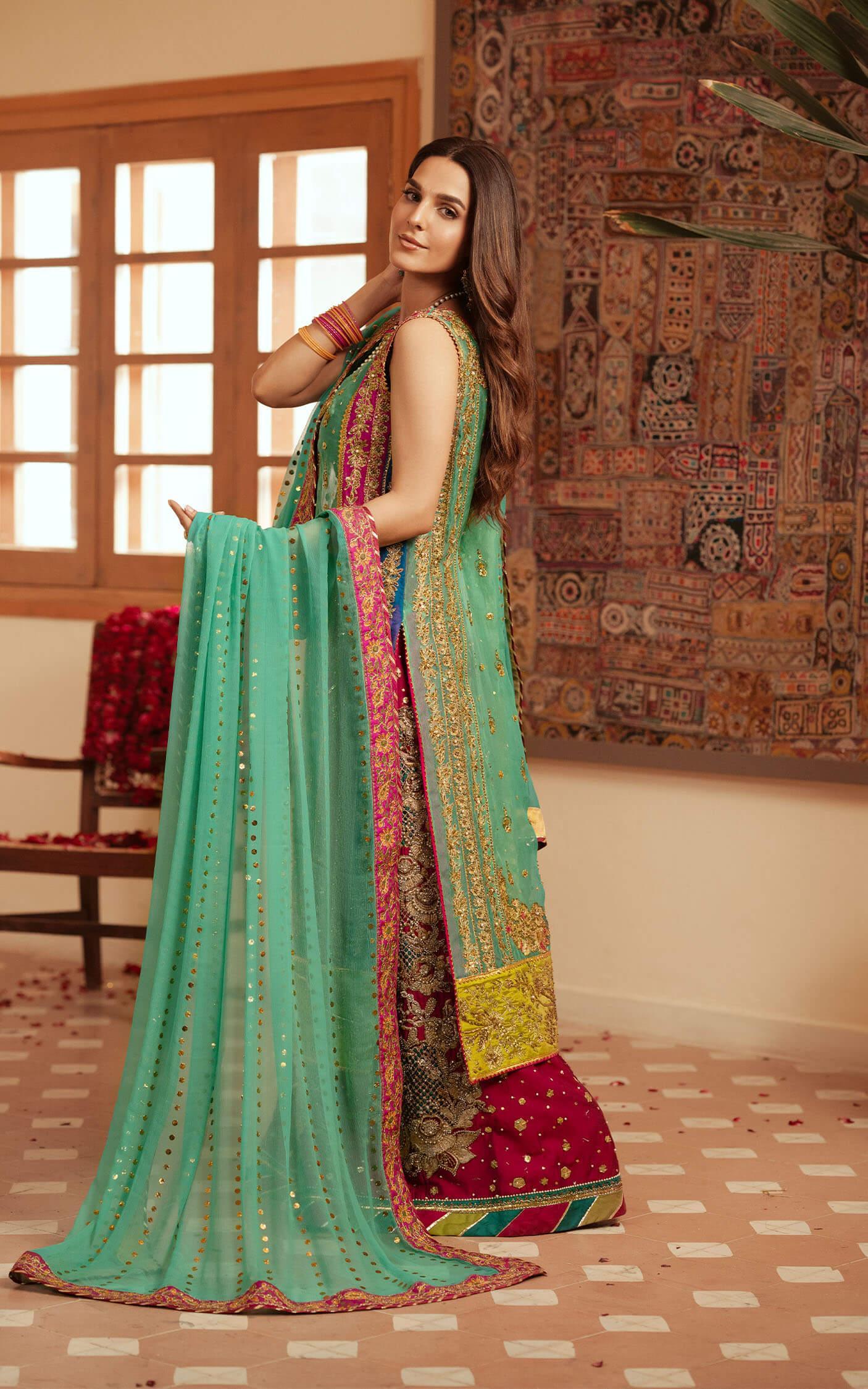 Aquamarine Embroidered Cotton Net Sharara (3-Piece) - Image 8