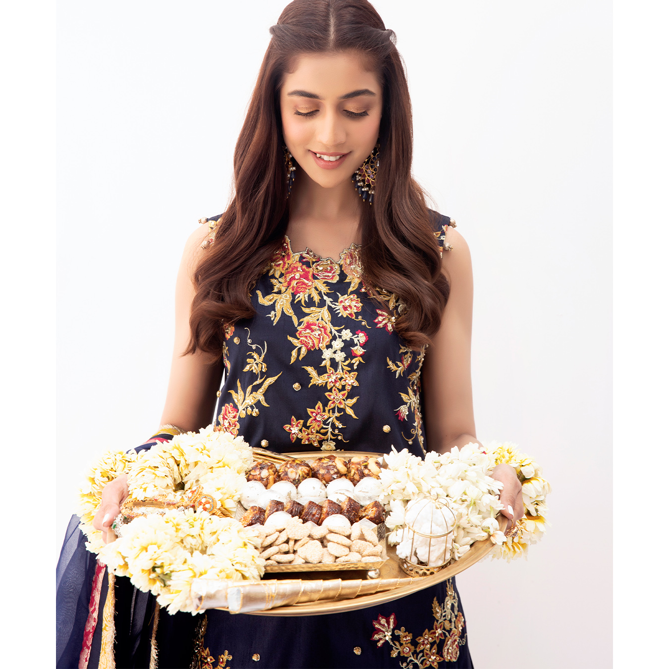 Pakistani Midnight Blue Embroidered Raw Silk Sharara (3-Piece) - Image 6